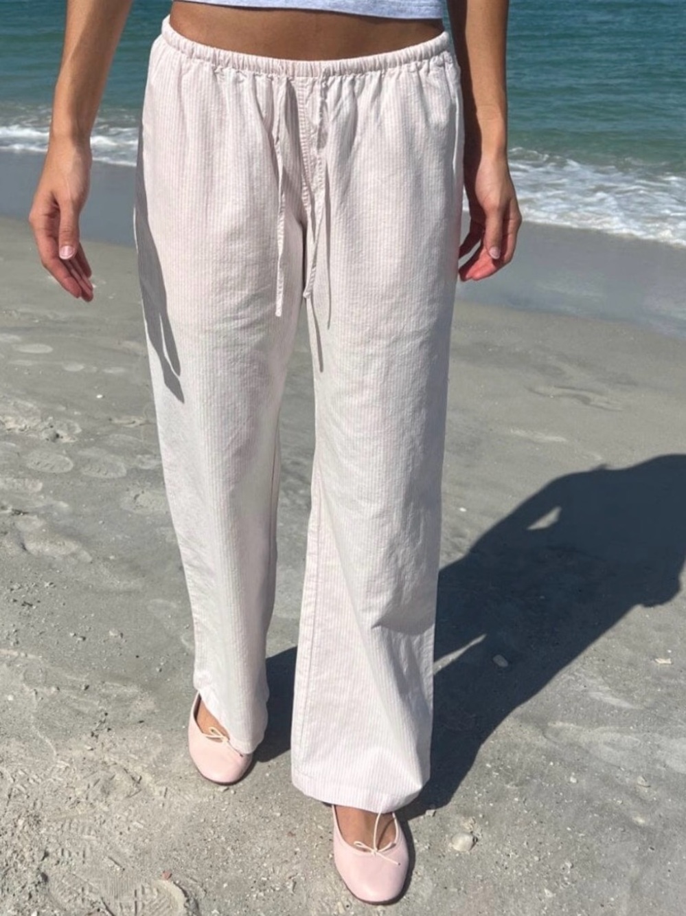 Brandy Melville Anastasia Pants, Pink and White Stripes Size S